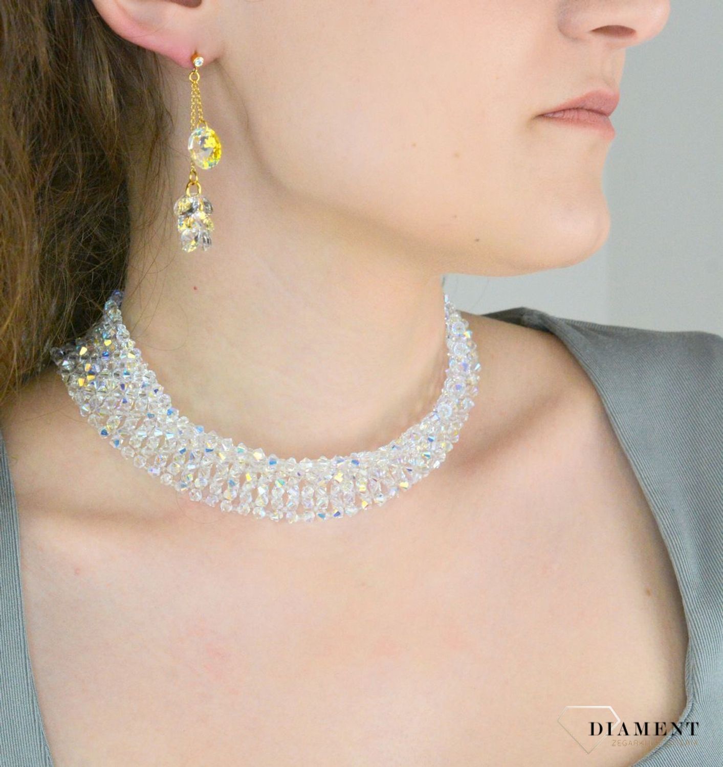 Srebrny naszyjnik damski 925 z kryształkami Swarovski typu choker NR 335-1. Naszyjnik ślubny. Biżuteria ślubna. Błyszczący naszyjnik z kryształkami. Pomysł na prezent.1.jpg